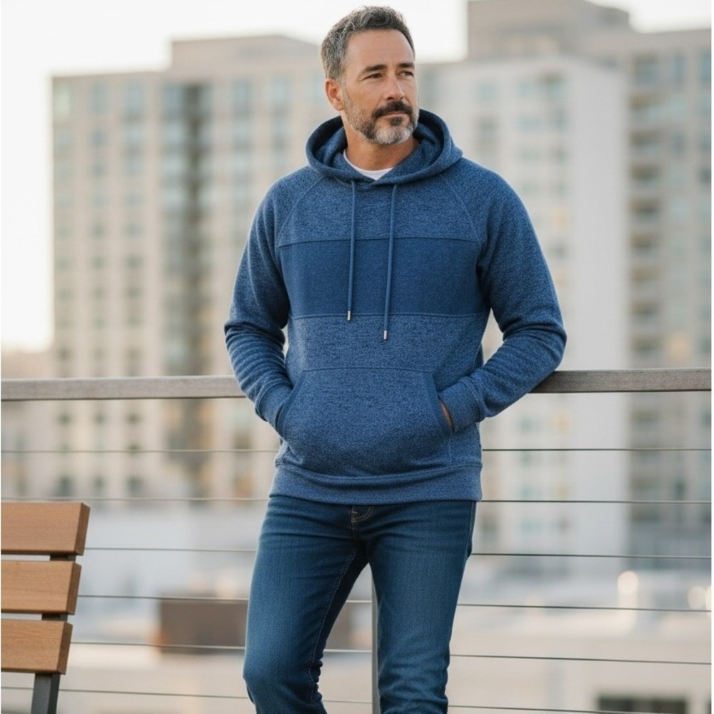 Caliville Men's Blue Heathered Raglan Hoodie‎ Size Small Pullover Comfort